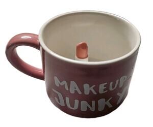 Whimsical Cup 3D Coffee Mug Lipstic Inside, 12 oz Cute Novelty "Makeup Junkie"